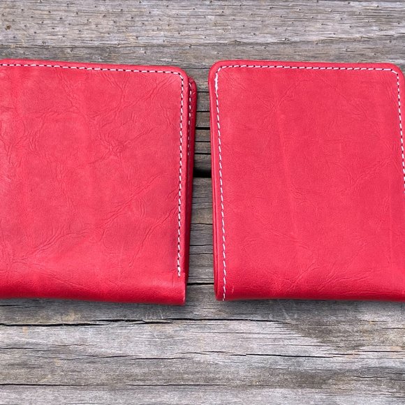 Cardholder Men  Wallet RedWhite Leather Handmade Lot of 2 - Picture 5 of 14